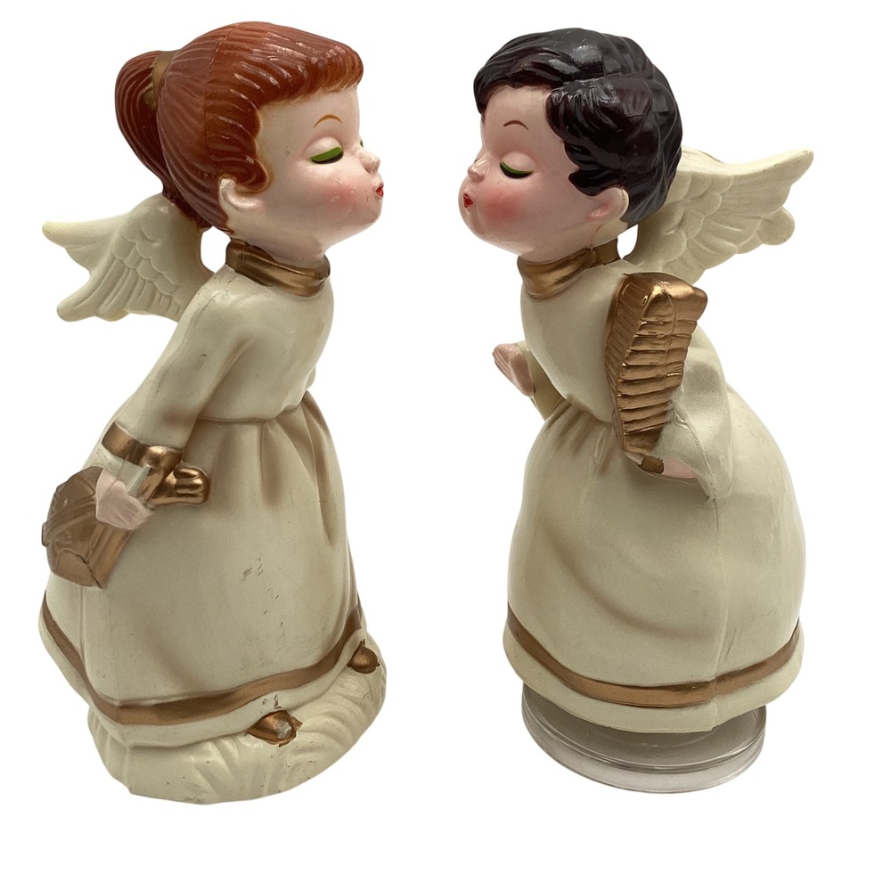 Vintage Berman &‎ Anderson Musical Kissing Angels Boy Girl Figurines Gold Trim